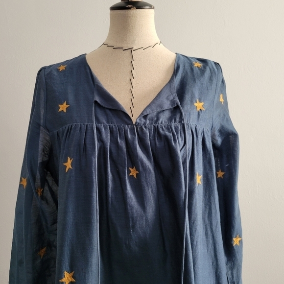 Tularosa Blue Embroidered Gold Star Mini Dress - Picture 4 of 10